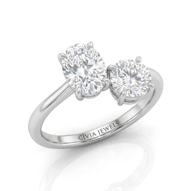 White Gold Seraphine Toi et Moi Oval & Round Diamond Engagement Ring