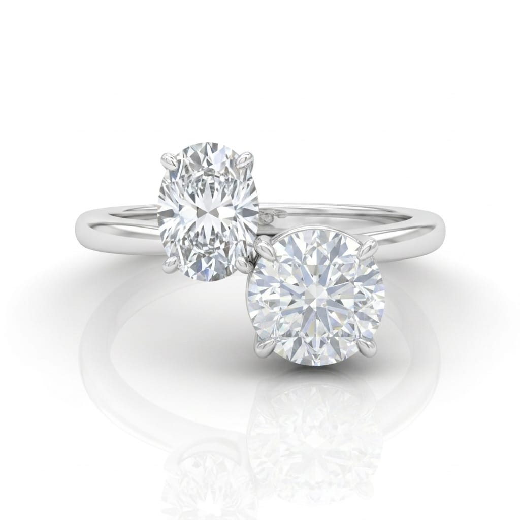 Silver Seraphine Toi et Moi Oval & Round Diamond Engagement Ring