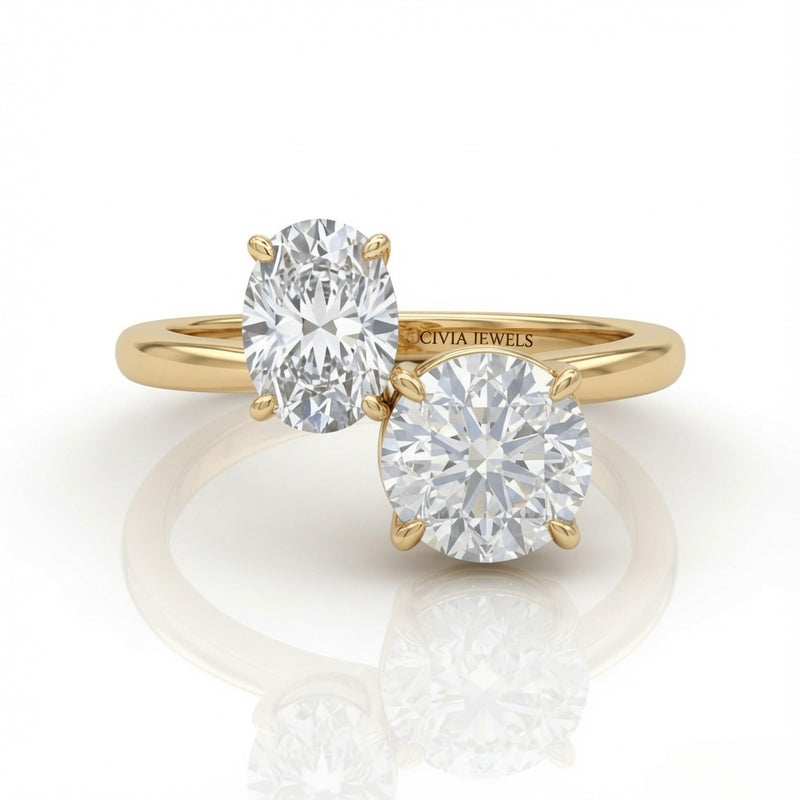 Yellow Gold Seraphine Toi et Moi Oval & Round Diamond Engagement Ring