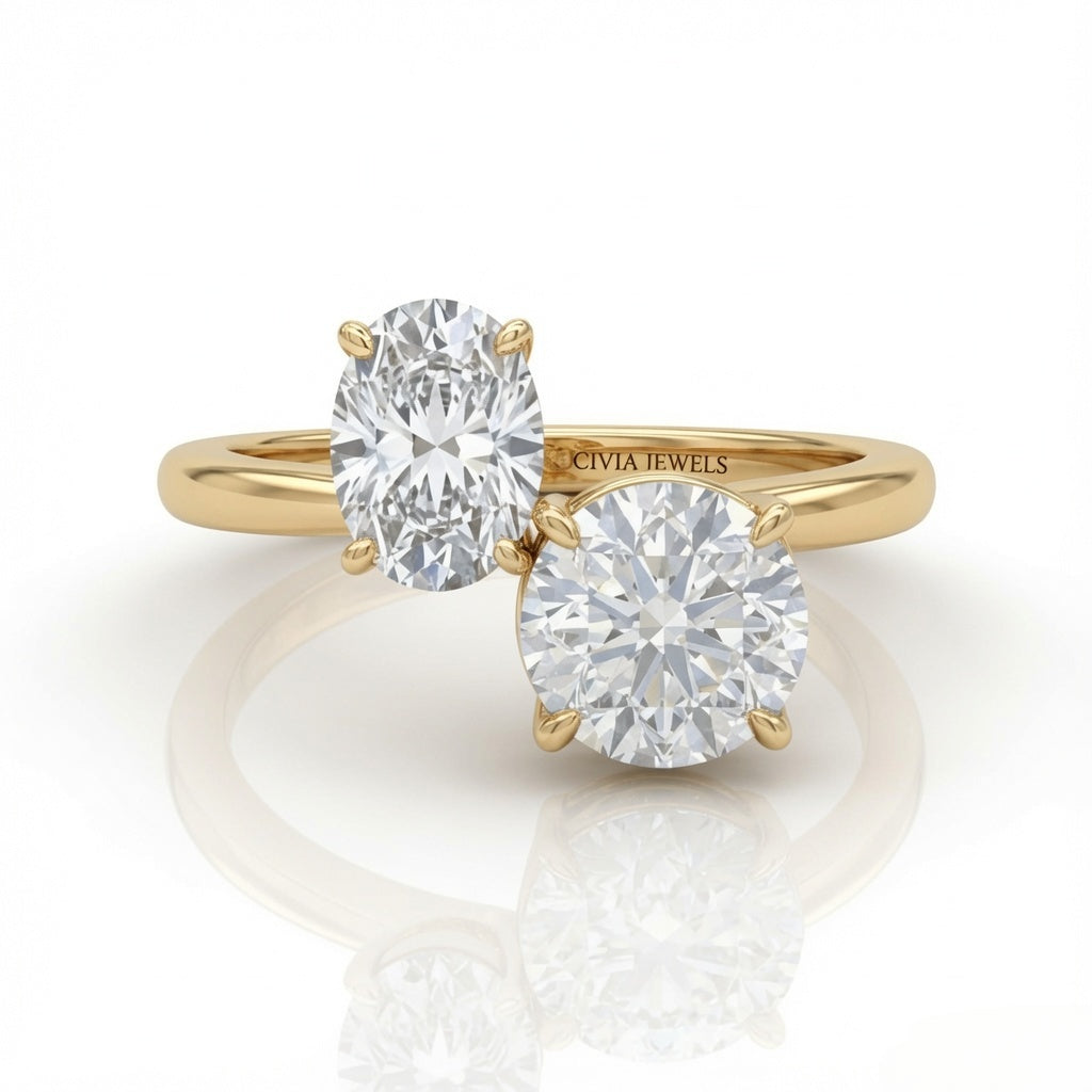 Yellow Gold Seraphine Toi et Moi Oval & Round Diamond Engagement Ring