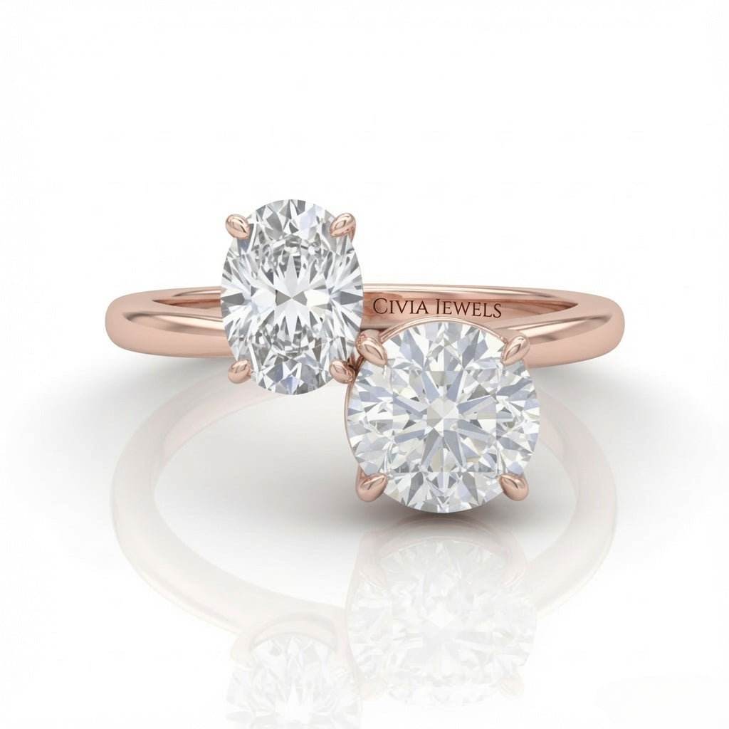 Rose Gold Seraphine Toi et Moi Oval & Round Diamond Engagement Ring