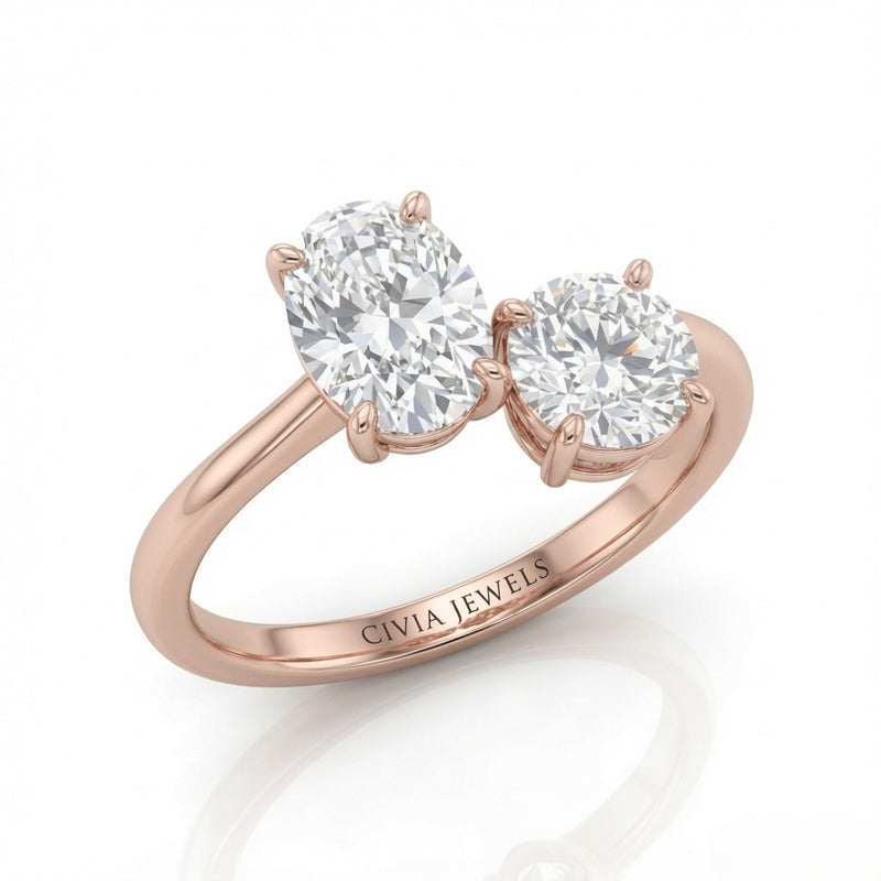 Rose Gold Seraphine Toi et Moi Oval & Round Diamond Engagement Ring