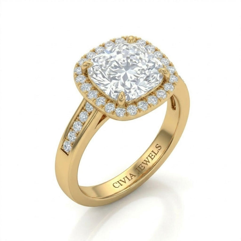 Yellow Gold Emperia Cushion Halo Diamond Engagement Ring