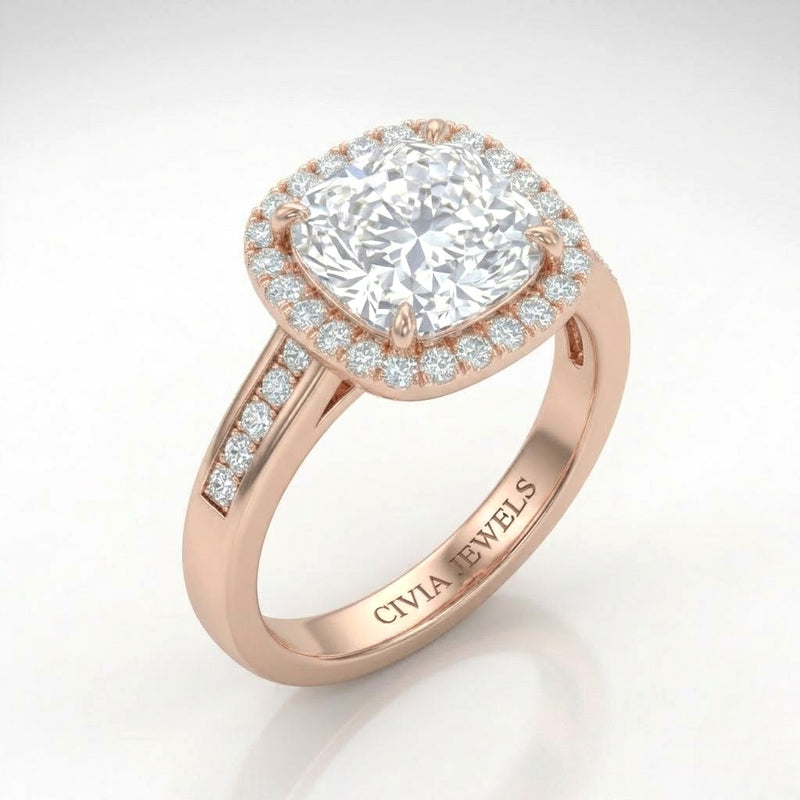 Rose Gold Emperia Cushion Halo Diamond Engagement Ring