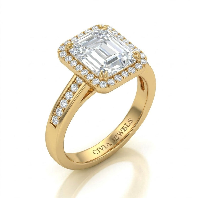 Yellow Gold Emperia Emerald Halo Diamond Engagement Ring