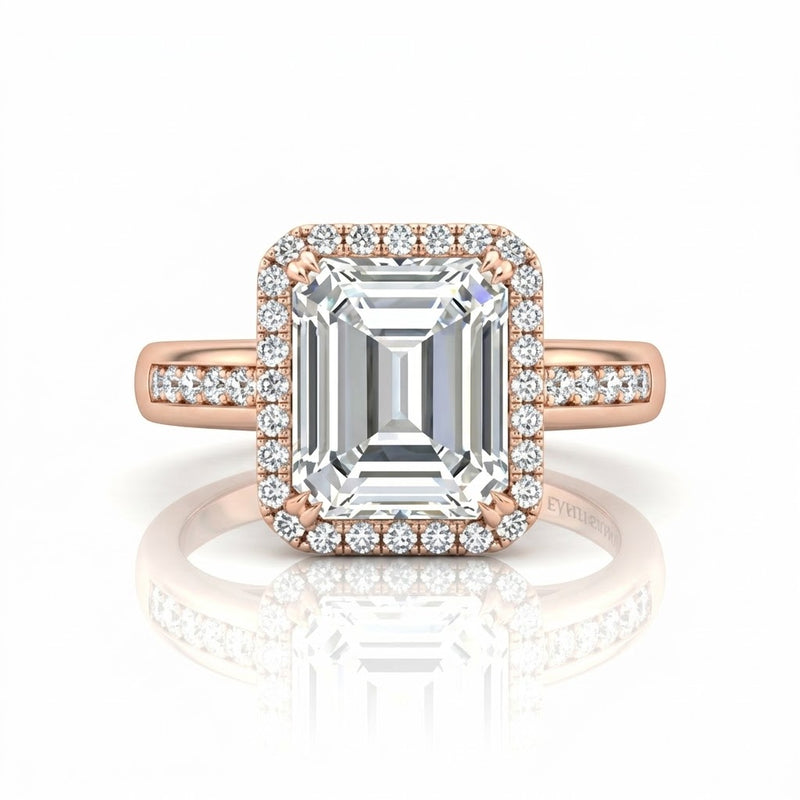 Rose Gold Emperia Emerald Halo Diamond Engagement Ring