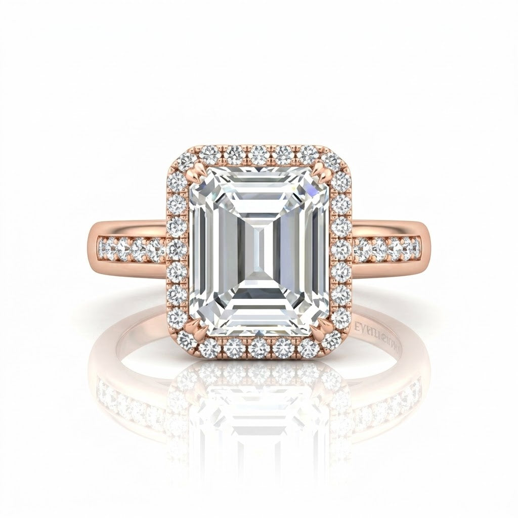 Rose Gold Emperia Emerald Halo Diamond Engagement Ring