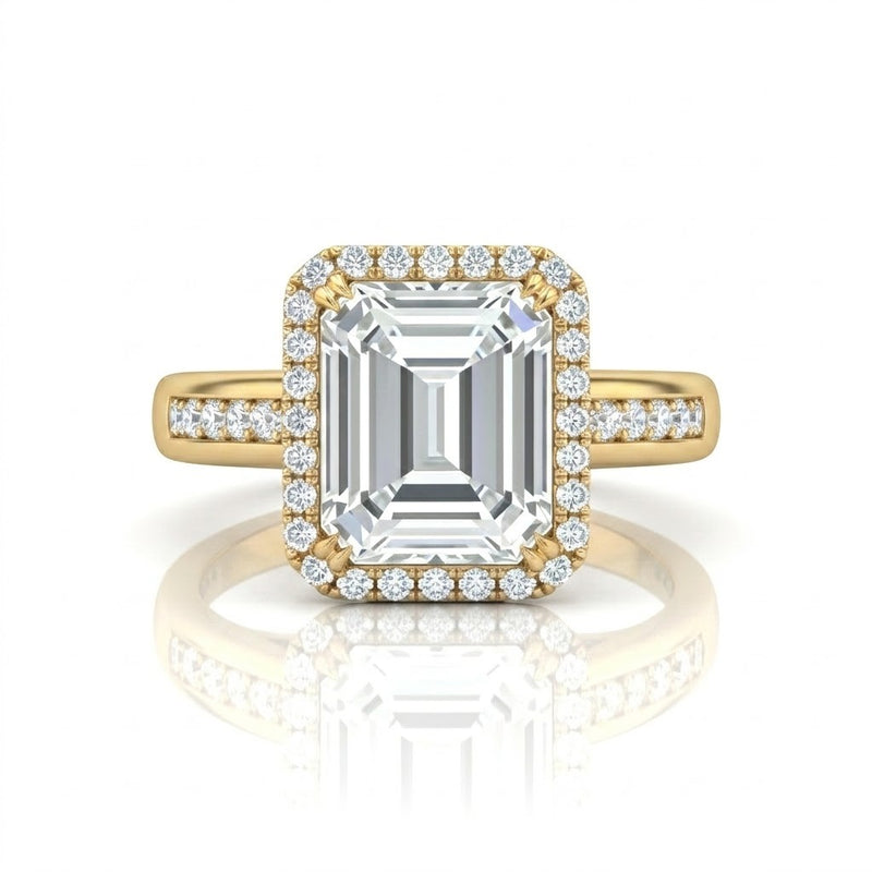 Yellow Gold Emperia Emerald Halo Diamond Engagement Ring