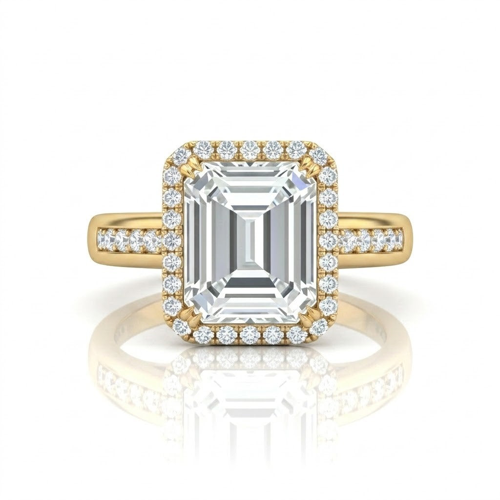 Yellow Gold Emperia Emerald Halo Diamond Engagement Ring