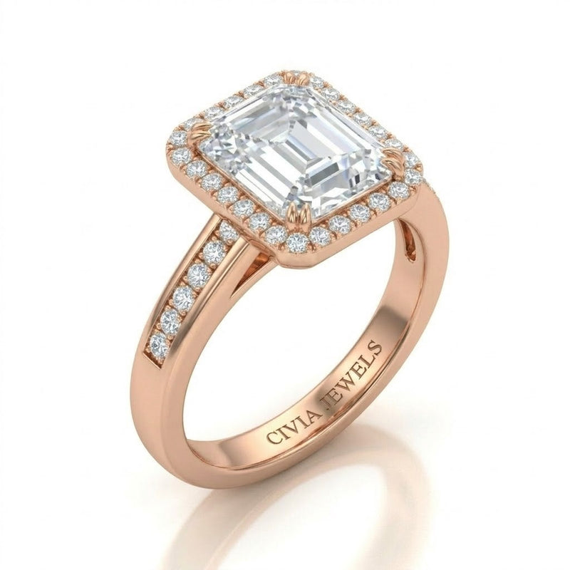 Rose Gold Emperia Emerald Halo Diamond Engagement Ring