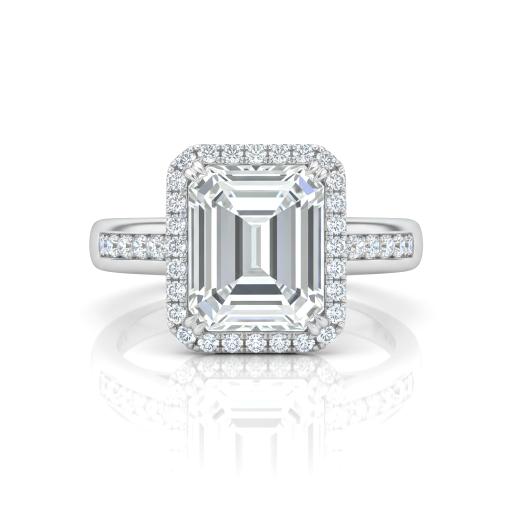 Silver Emperia Emerald Halo Diamond Engagement Ring