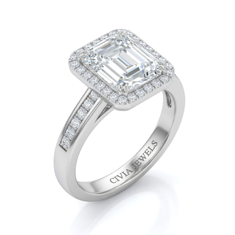 White Gold Emperia Emerald Halo Diamond Engagement Ring