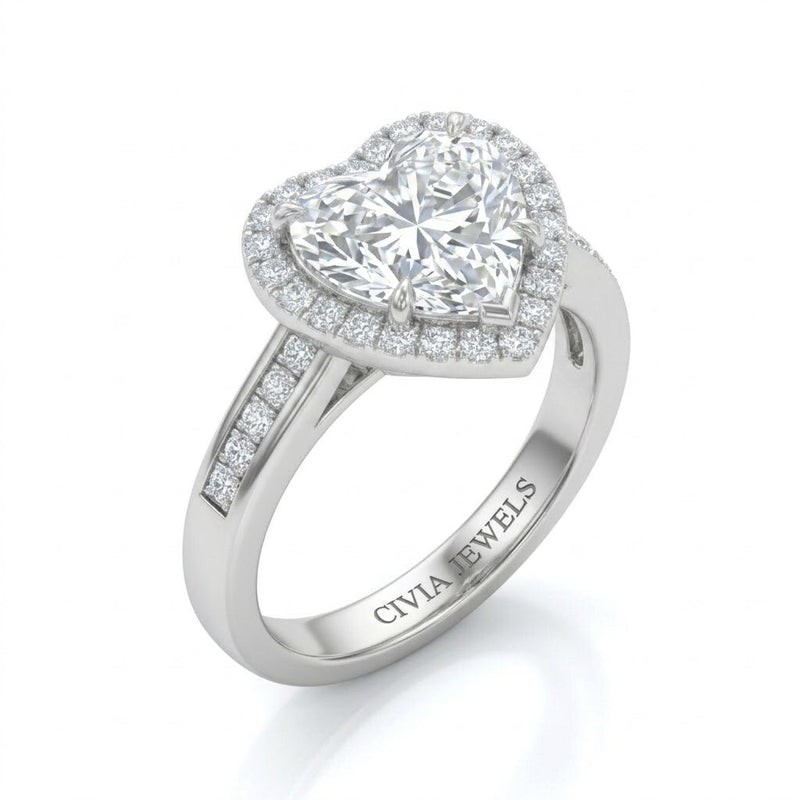 Silver Emperia Heart Halo Diamond Engagement Ring