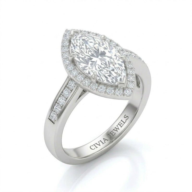 White Gold Emperia Marquise Halo Diamond Engagement Ring