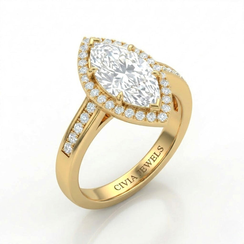 Yellow Gold Emperia Marquise Halo Diamond Engagement Ring