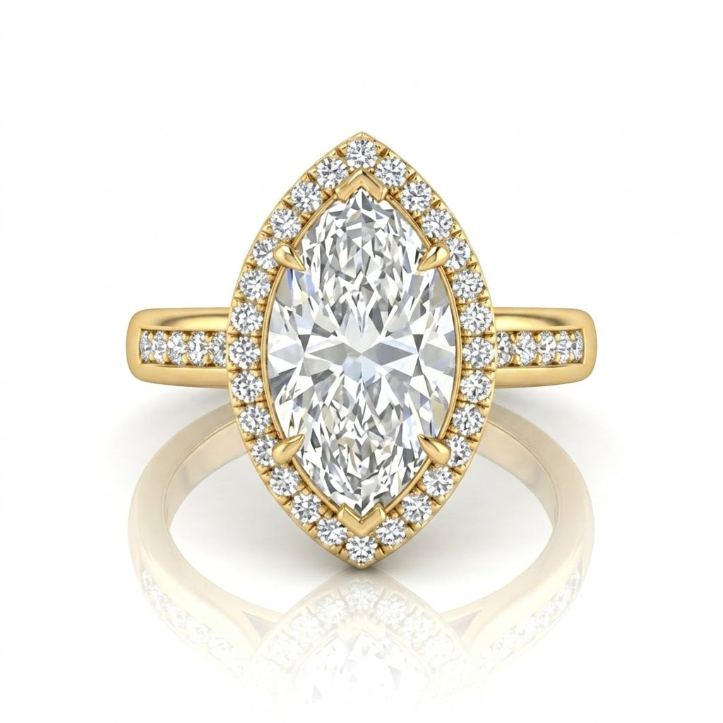 Yellow Gold Emperia Marquise Halo Diamond Engagement Ring