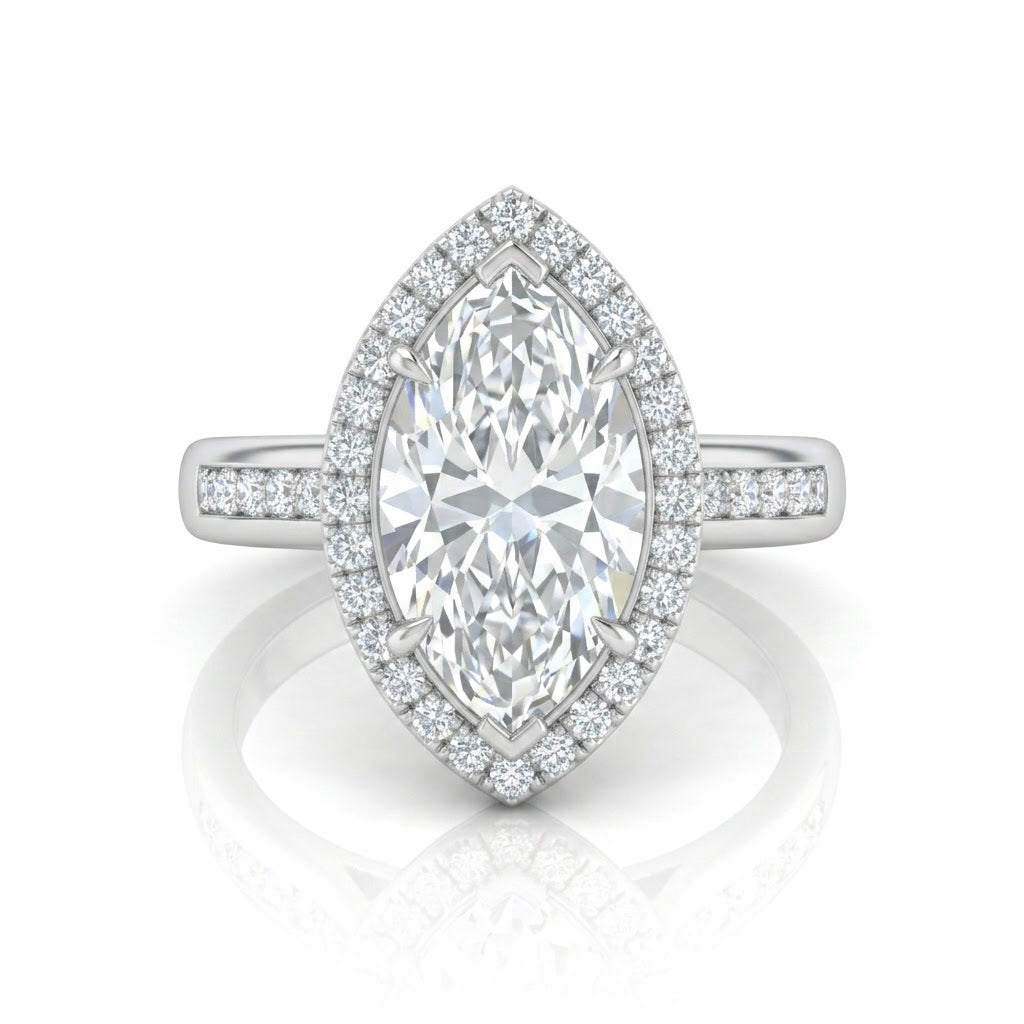 White Gold Emperia Marquise Halo Diamond Engagement Ring