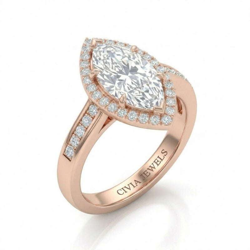 Rose Gold Emperia Marquise Halo Diamond Engagement Ring