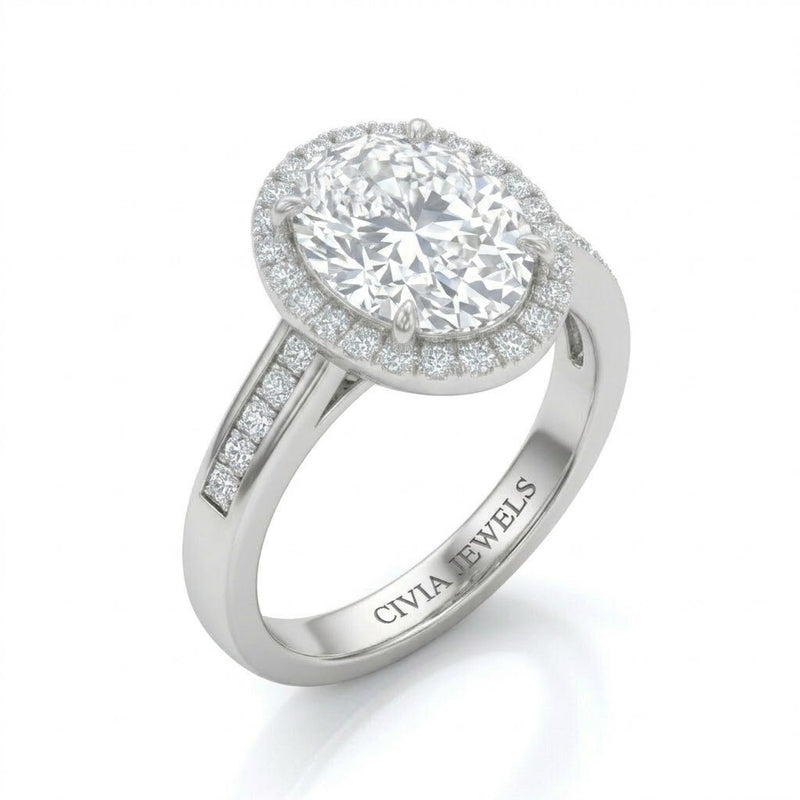 Silver Emperia Oval Halo Diamond Engagement Ring