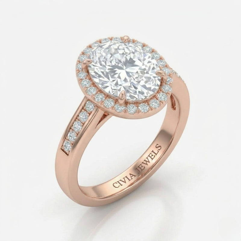 Rose Gold Emperia Oval Halo Diamond Engagement Ring