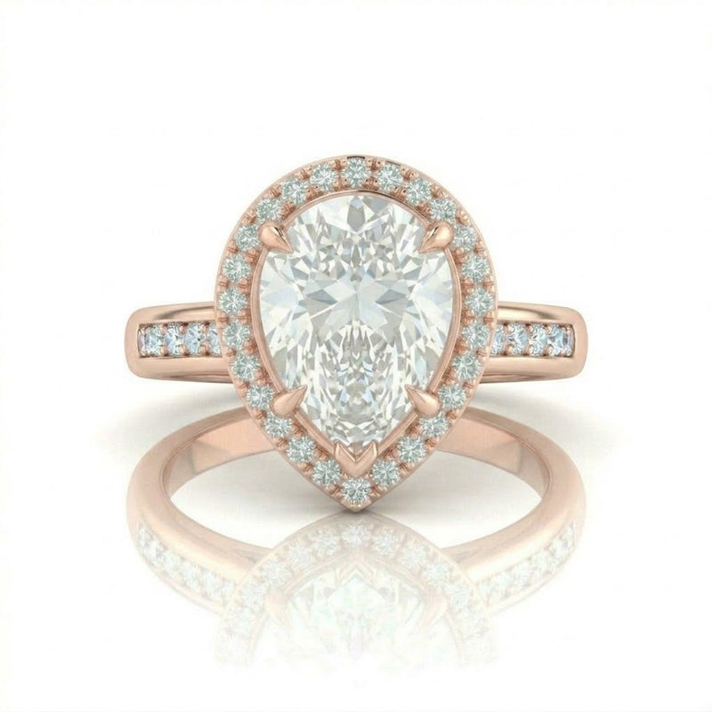 Rose Gold Emperia Pear Halo Diamond Engagement Ring