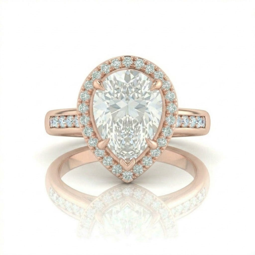 Rose Gold Emperia Pear Halo Diamond Engagement Ring