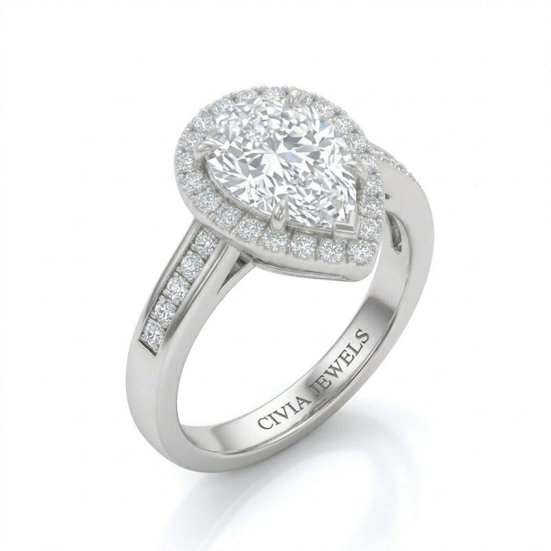 White Gold Emperia Pear Halo Diamond Engagement Ring