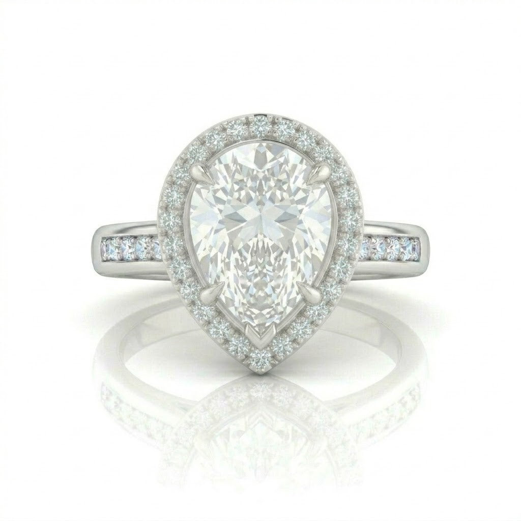 White Gold Emperia Pear Halo Diamond Engagement Ring