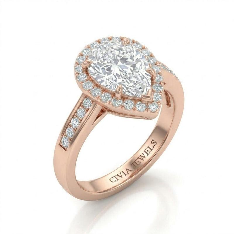 Rose Gold Emperia Pear Halo Diamond Engagement Ring