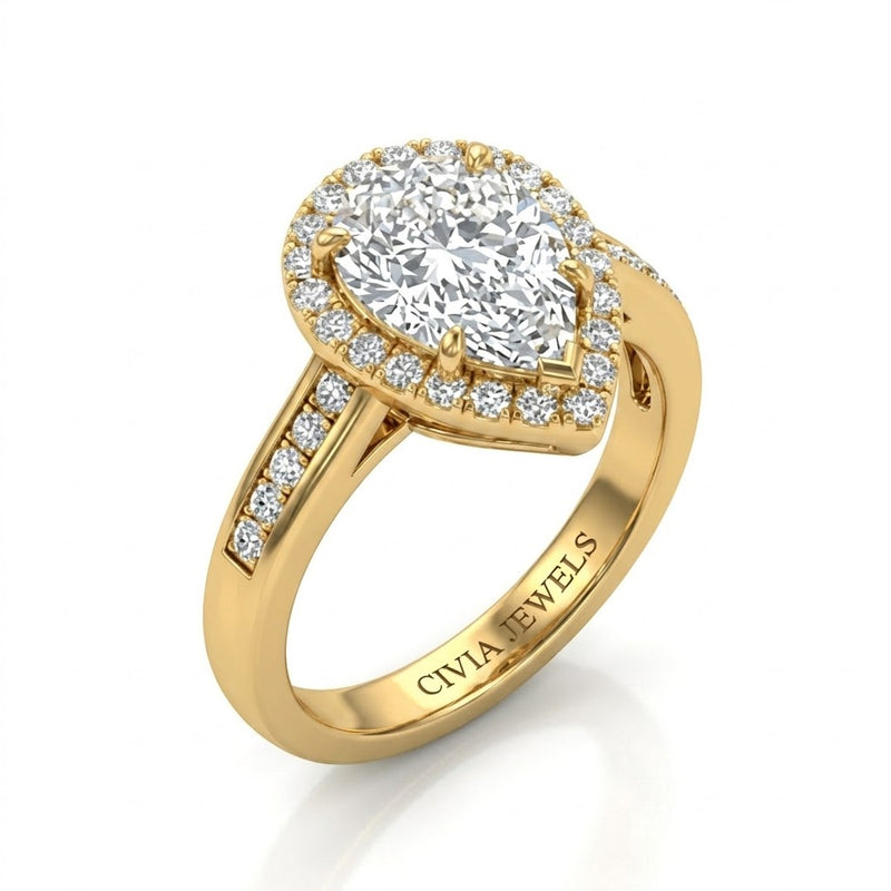 Yellow Gold Emperia Pear Halo Diamond Engagement Ring