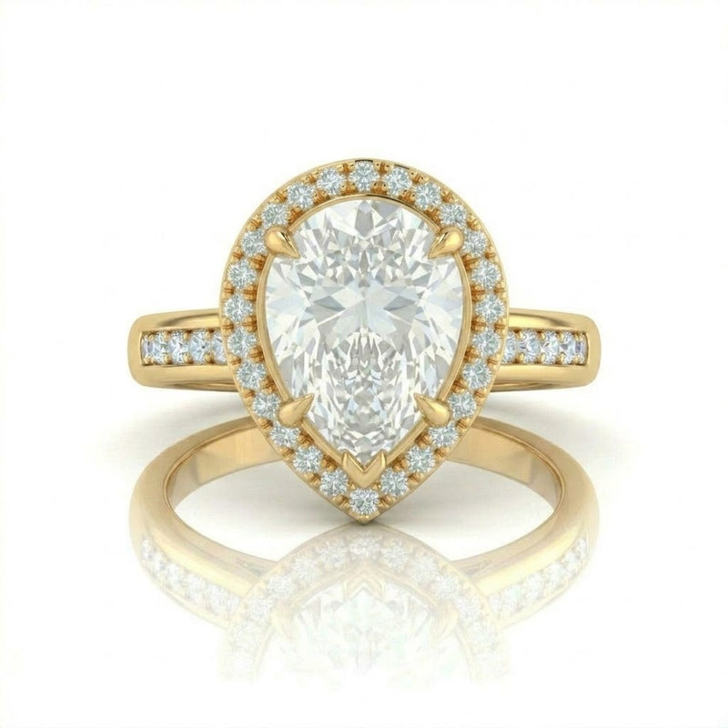 Yellow Gold Emperia Pear Halo Diamond Engagement Ring