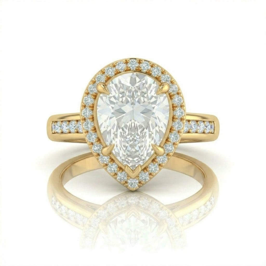 Yellow Gold Emperia Pear Halo Diamond Engagement Ring