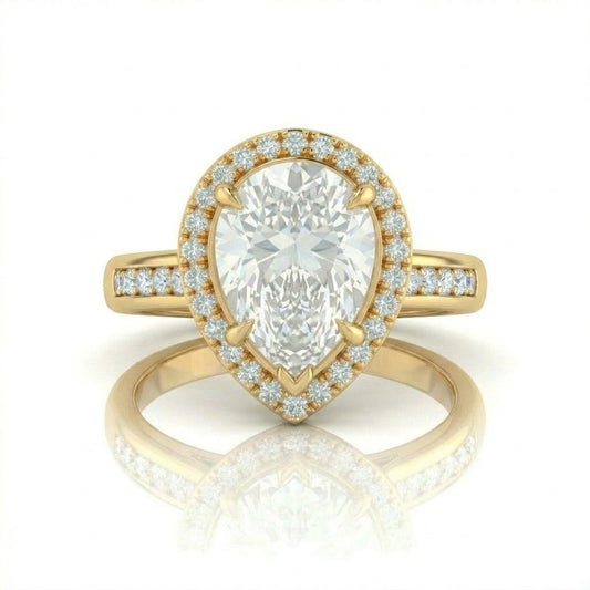 Yellow Gold Emperia Pear Halo Diamond Engagement Ring