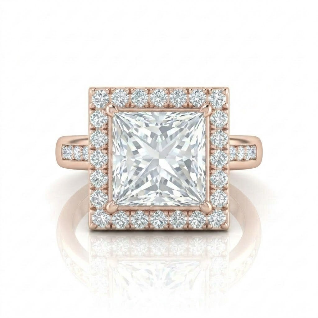 Rose Gold Emperia Princess Halo Diamond Engagement Ring