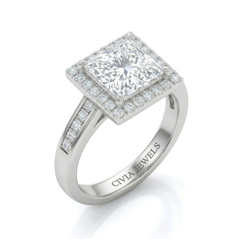 White Gold Emperia Princess Halo Diamond Engagement Ring