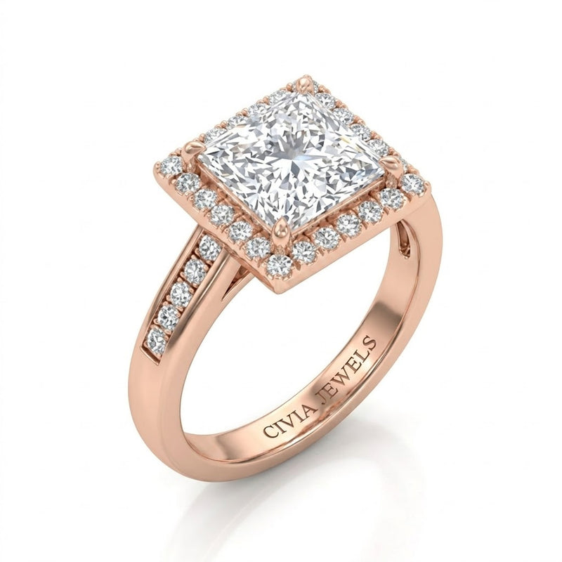 Rose Gold Emperia Princess Halo Diamond Engagement Ring