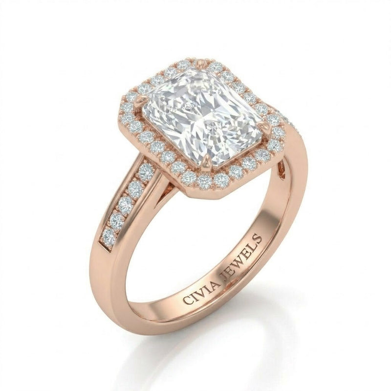 Rose Gold Emperia Radiant Halo Diamond Engagement Ring