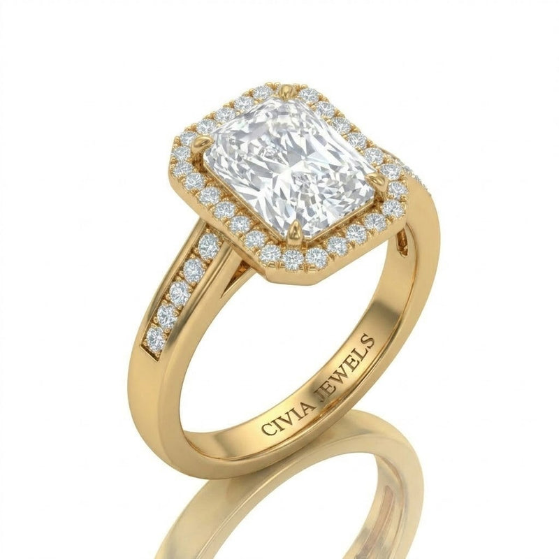 Yellow Gold Emperia Radiant Halo Diamond Engagement Ring