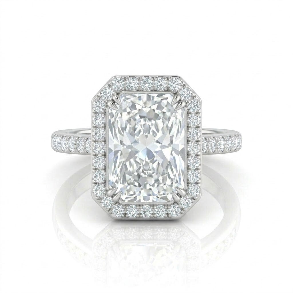 White Gold Emperia Radiant Halo Diamond Engagement Ring