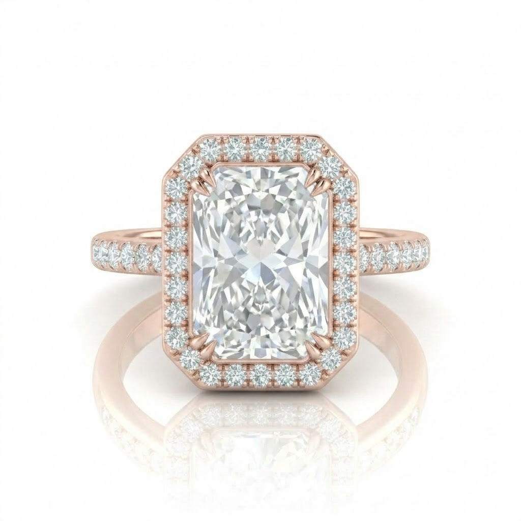 Rose Gold Emperia Radiant Halo Diamond Engagement Ring