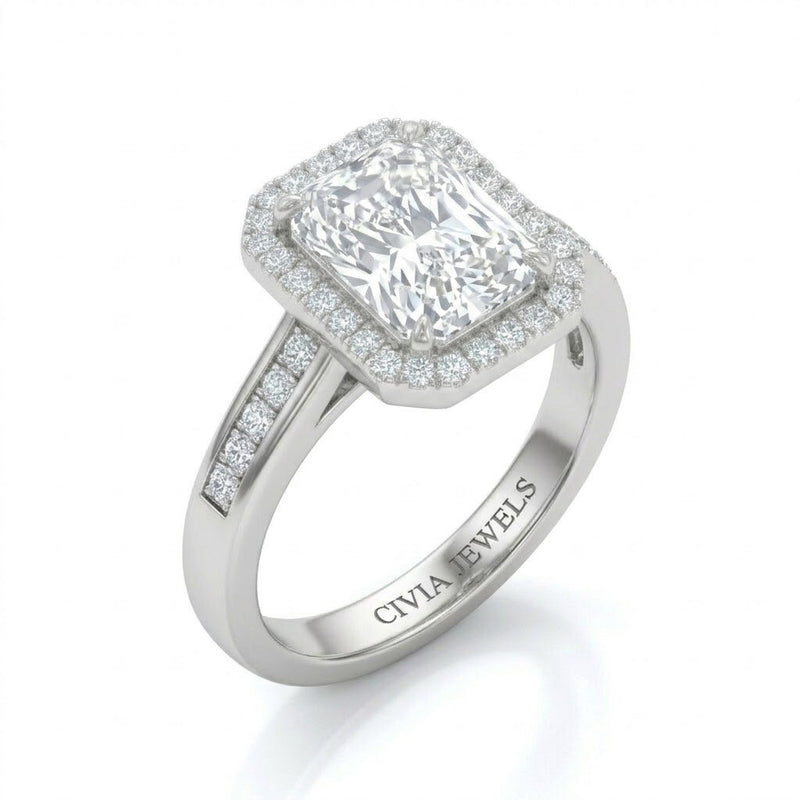 White Gold Emperia Radiant Halo Diamond Engagement Ring