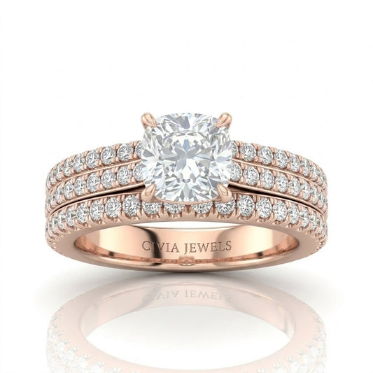 Rose Gold Aurelia Triple Pavé Cushion Diamond Engagement Ring