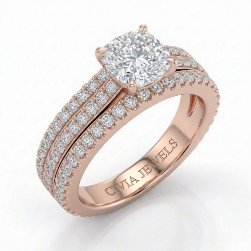 Rose Gold Aurelia Triple Pavé Cushion Diamond Engagement Ring