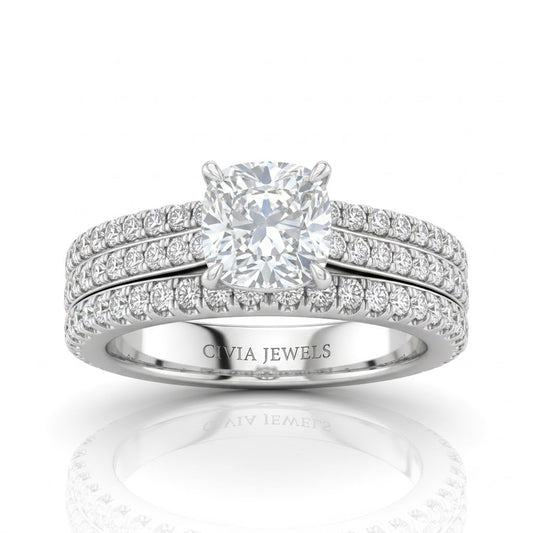 White Gold Aurelia Triple Pavé Cushion Diamond Engagement Ring