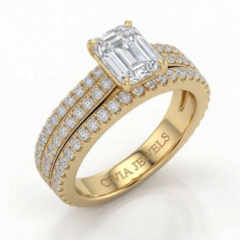 Yellow Gold Aurelia Triple Pavé Emerald Diamond Engagement Ring