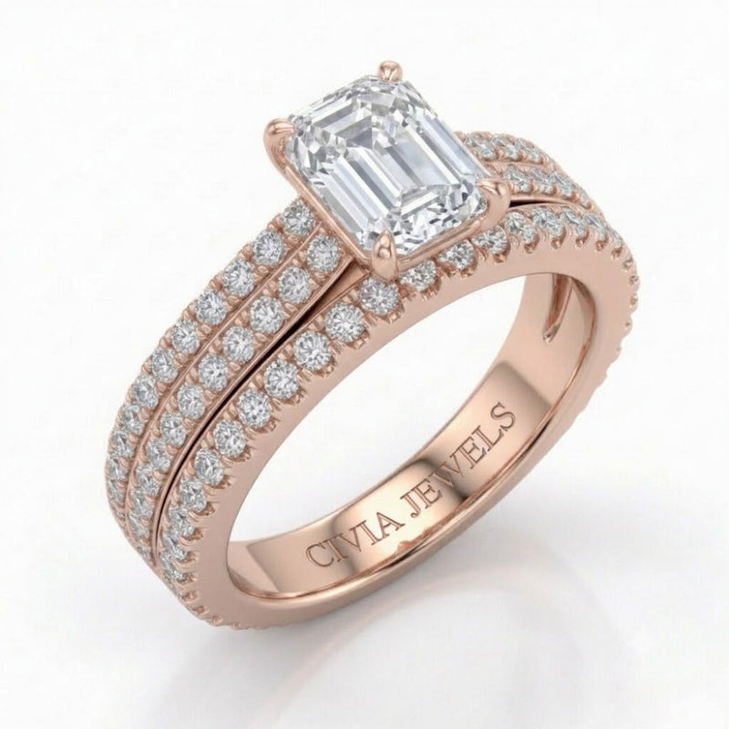 Rose Gold Aurelia Triple Pavé Emerald Diamond Engagement Ring