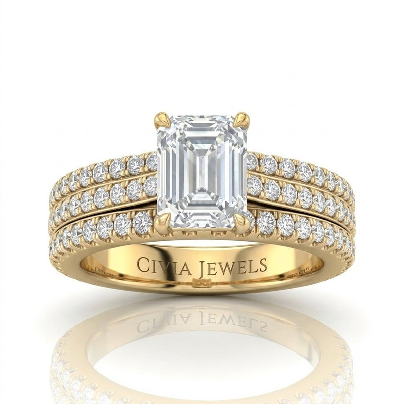 Yellow Gold Aurelia Triple Pavé Emerald Diamond Engagement Ring
