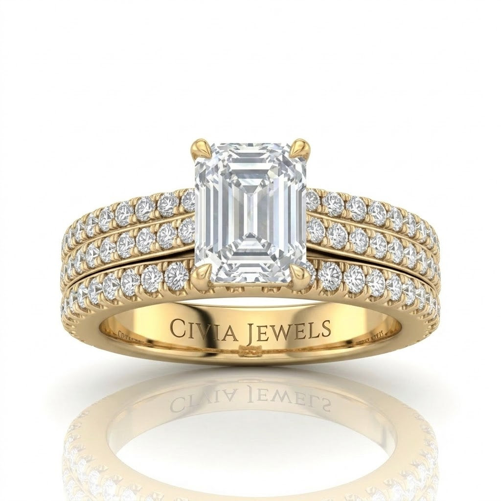 Yellow Gold Aurelia Triple Pavé Emerald Diamond Engagement Ring