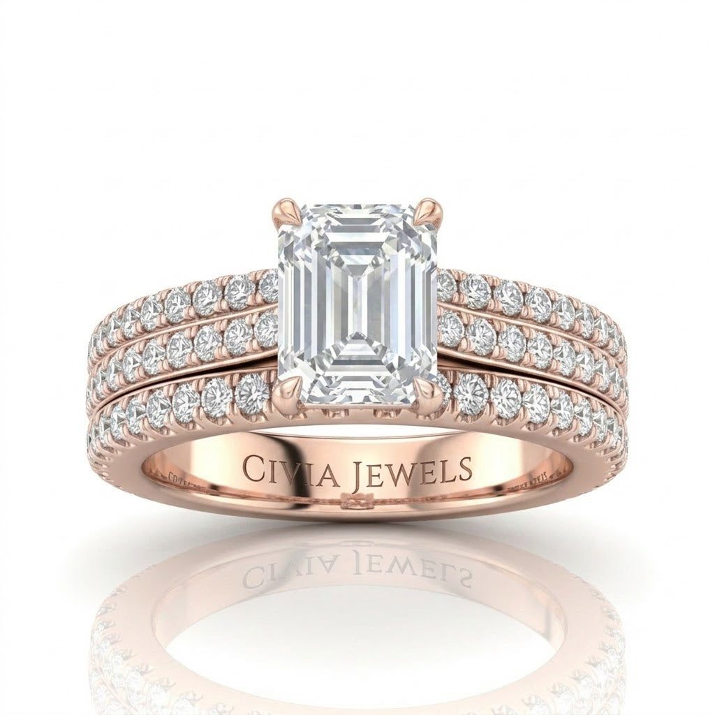 Rose Gold Aurelia Triple Pavé Emerald Diamond Engagement Ring