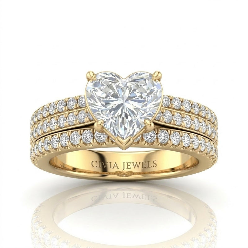 Yellow Gold Aurelia Triple Pavé Heart Diamond Engagement Ring